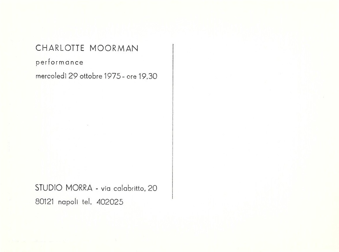 Charlotte Moorman Performance at Studio Morra Exhibition Card thumbnail 2