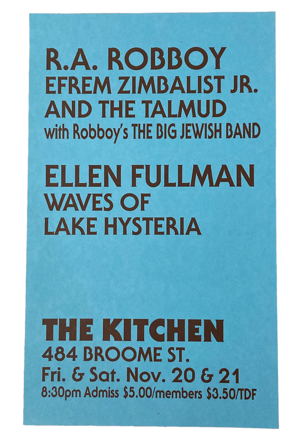 Efrem Zimbalist Jr. and the Talmud, Waves of Lake Hysteria, November 20 & 21, 1981 [The Kitchen Posters]