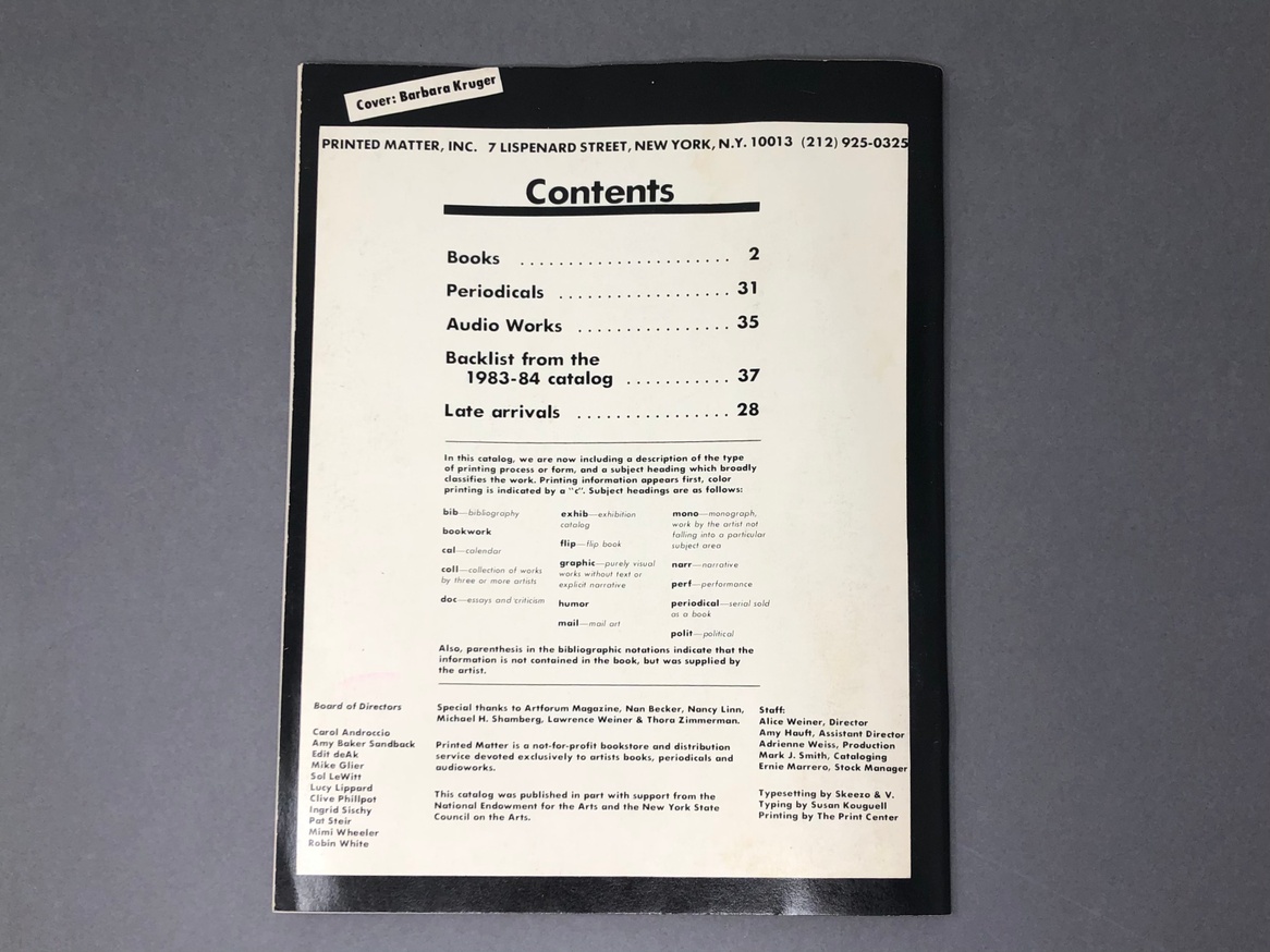 Printed Matter Catalog Addendum 1984-1985 thumbnail 9