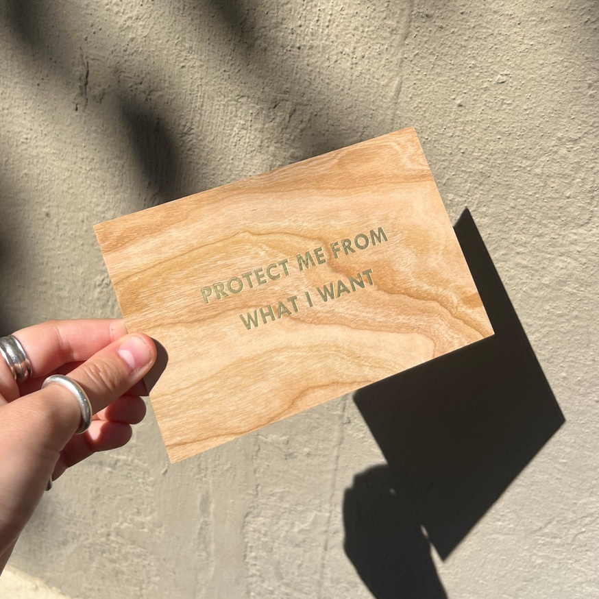 Protect Me From What I Want Wooden Postcard [Gold Text] thumbnail 2