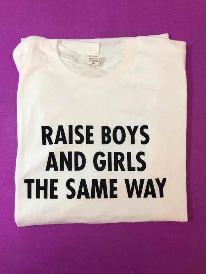 Raise Boys and Girls the Same Way (For Cowboys) T-Shirt [Black Text on White, Youth Large]
