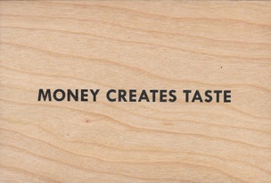 Money Creates Taste Wooden Postcard [Black Text]