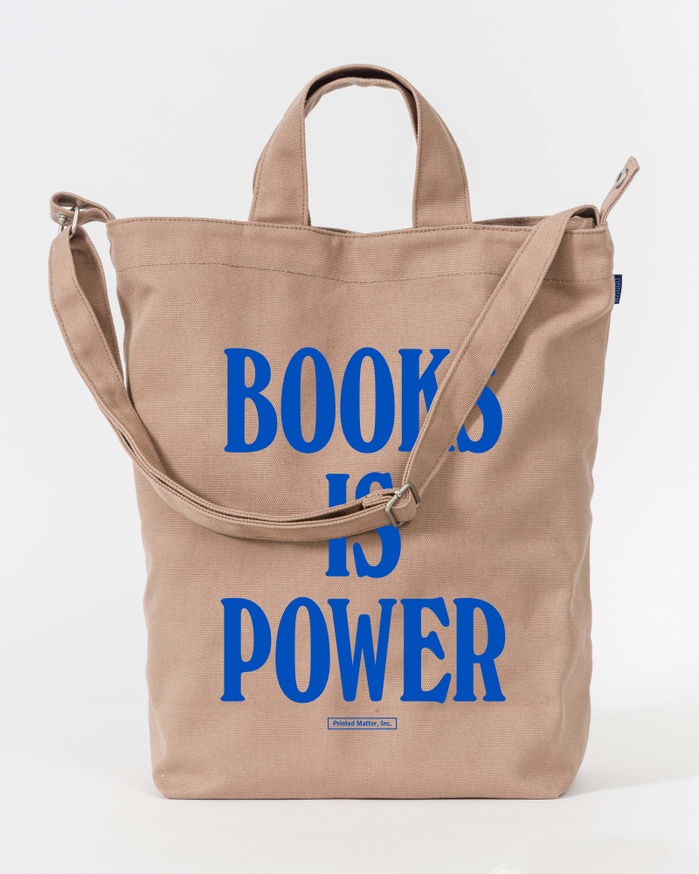 BOOKS IS POWER Tote (Royal Blue on Fawn)