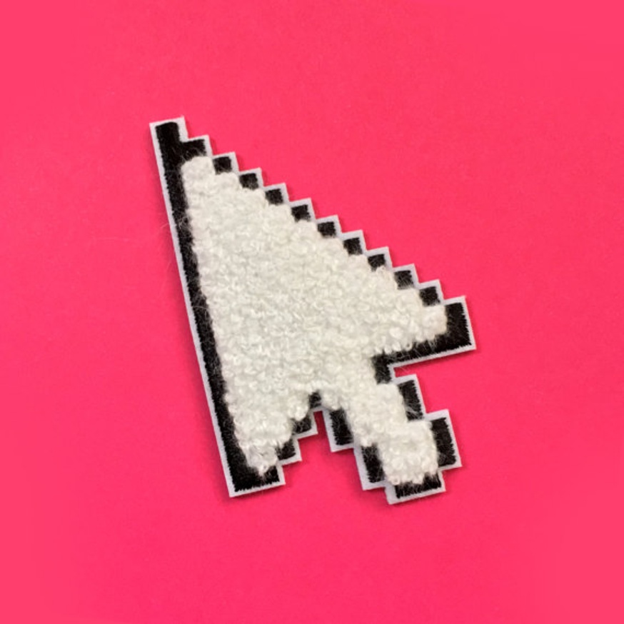 Fuzzy Chenille Mouse Pointer Iron-On Patch