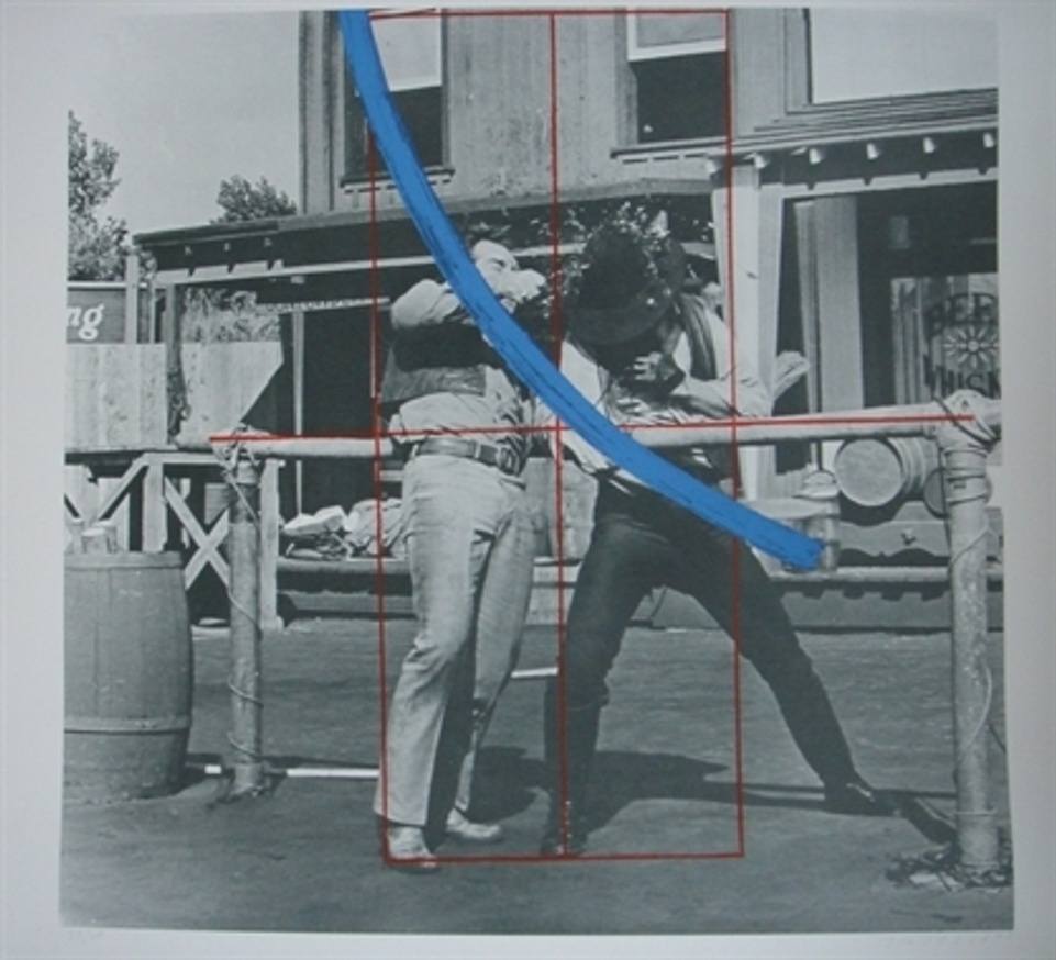Blue Masterstroke Over Red Diagram and Two Cowboys,1989