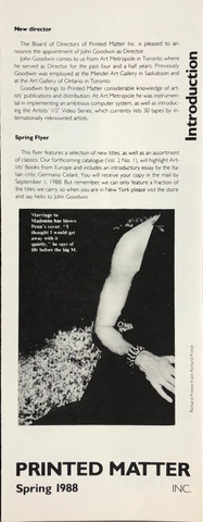 Printed Matter 1988 Spring Flyer