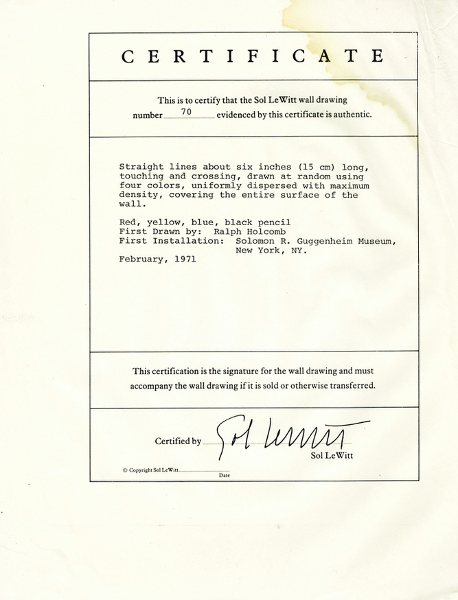 Sol LeWitt, Wall Drawing 70 Photocopied Certificate and Diagram thumbnail 2