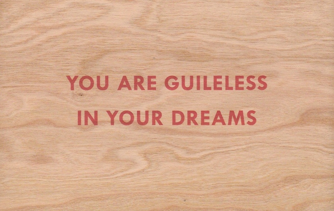 You Are Guileless In Your Dreams Wooden Postcard [Red Text]