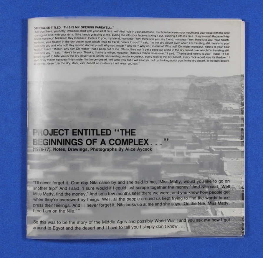 Project Entitled “The Beginnings of a Complex--" (1976-77) : Notes, Drawings, Photographs