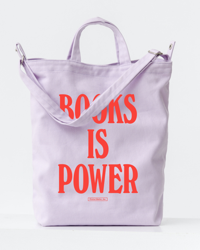 BOOKS IS POWER Tote (Warm Red on Lilac)
