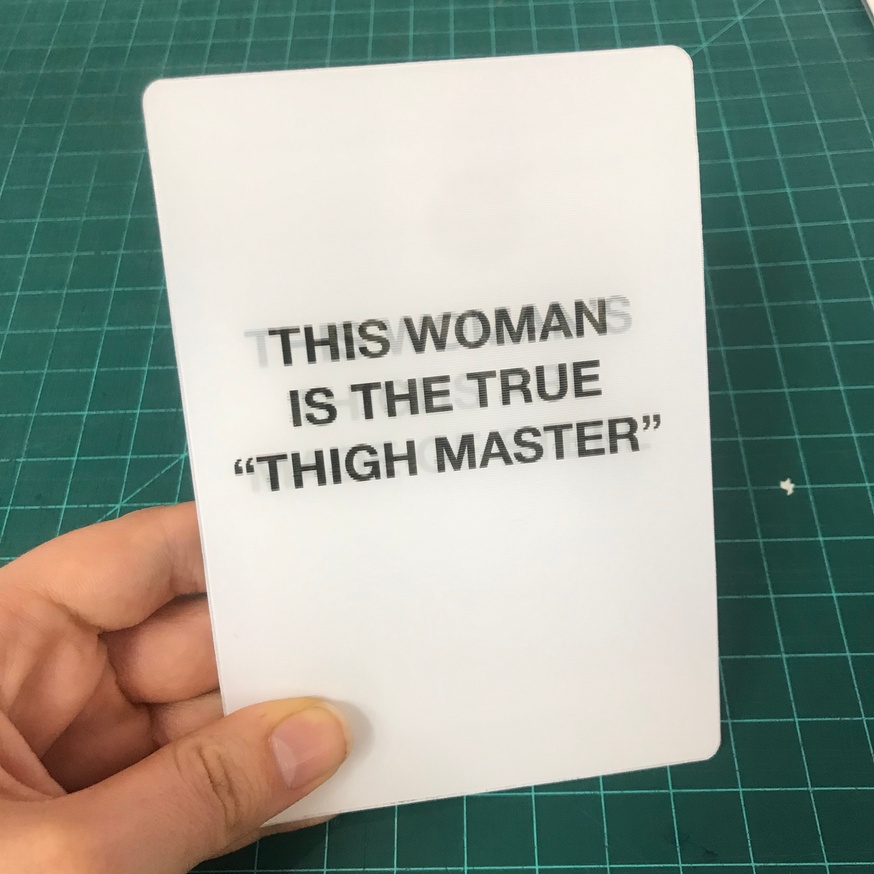 Headline A/B Test: This Woman Is The True "Thigh Master" / This Woman's Thighs Are Made of Steel [Lenticular Card]