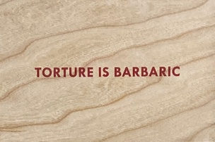 Torture is Barbaric Wooden Postcard [Red Text]