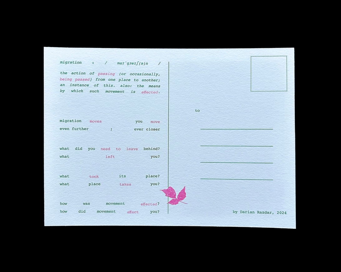 Darian Razdar - Migrations [Postcard 01] - Printed Matter