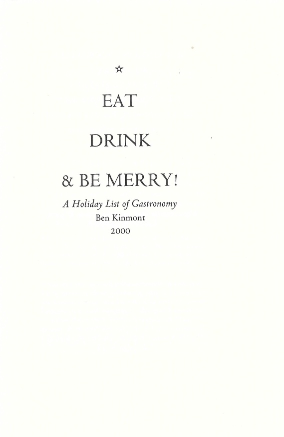 Eat, Drink & Be Merry! : A Holiday List of Gastronomy